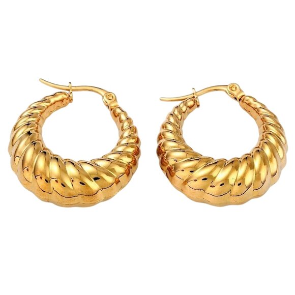 1 1/8 Inch 28mm Hoop Gold Tone Pierced Post Earrings - Picture 5 of 5